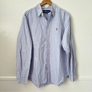 Ralph Lauren Stripe Vintage Button Down Classic Blue Green Pink Top XL